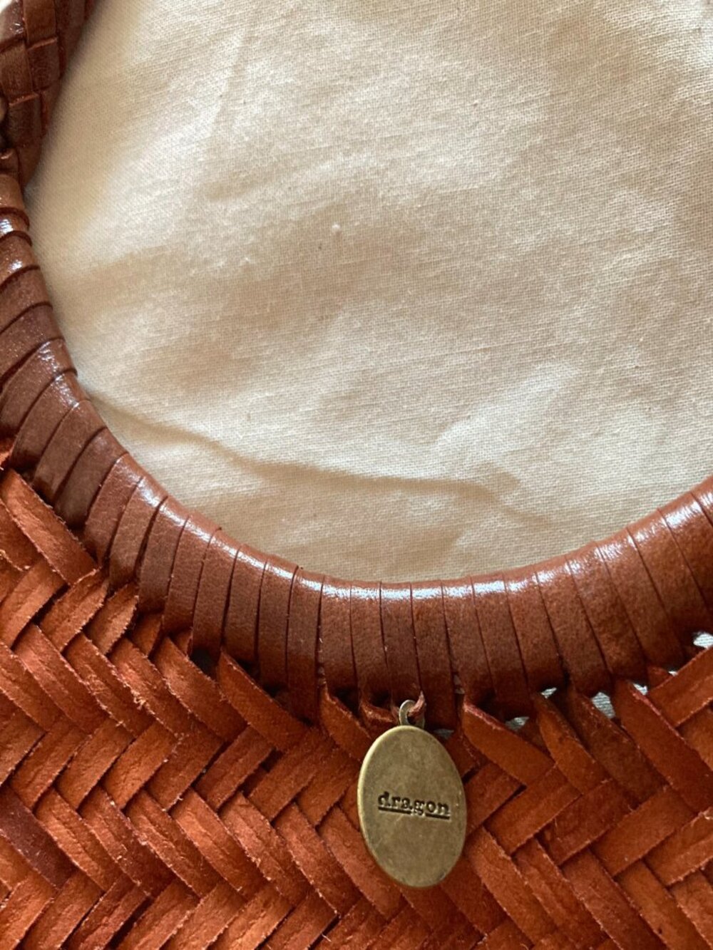 Nantucket Big Tan Dragon Diffusion Woven Basket Tote - Picture 5 of 6